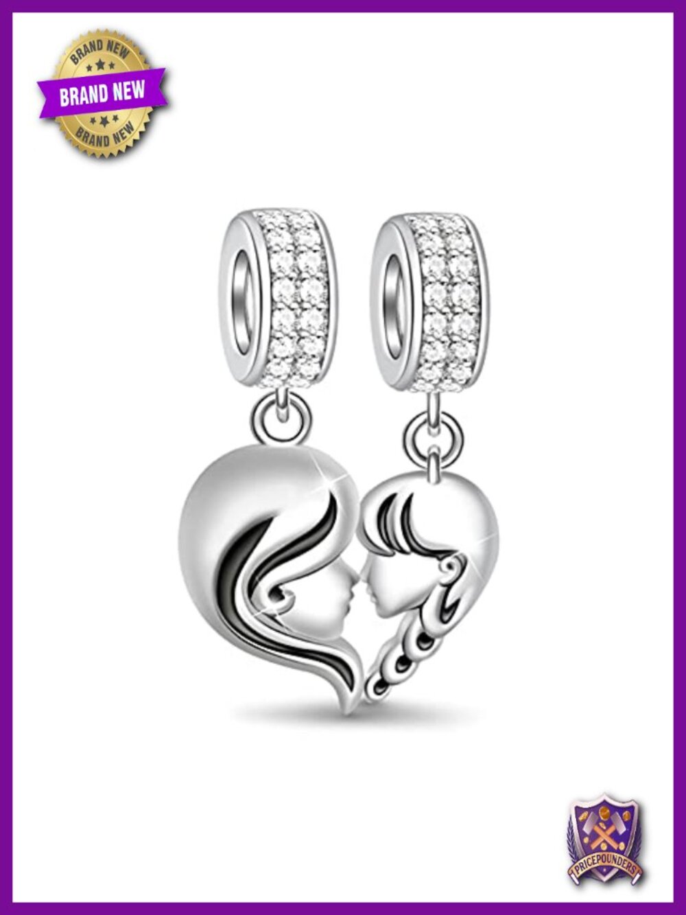 Sterling Silver Family Charms Fit Charm Bracelet, Mother Daughter Keepsake